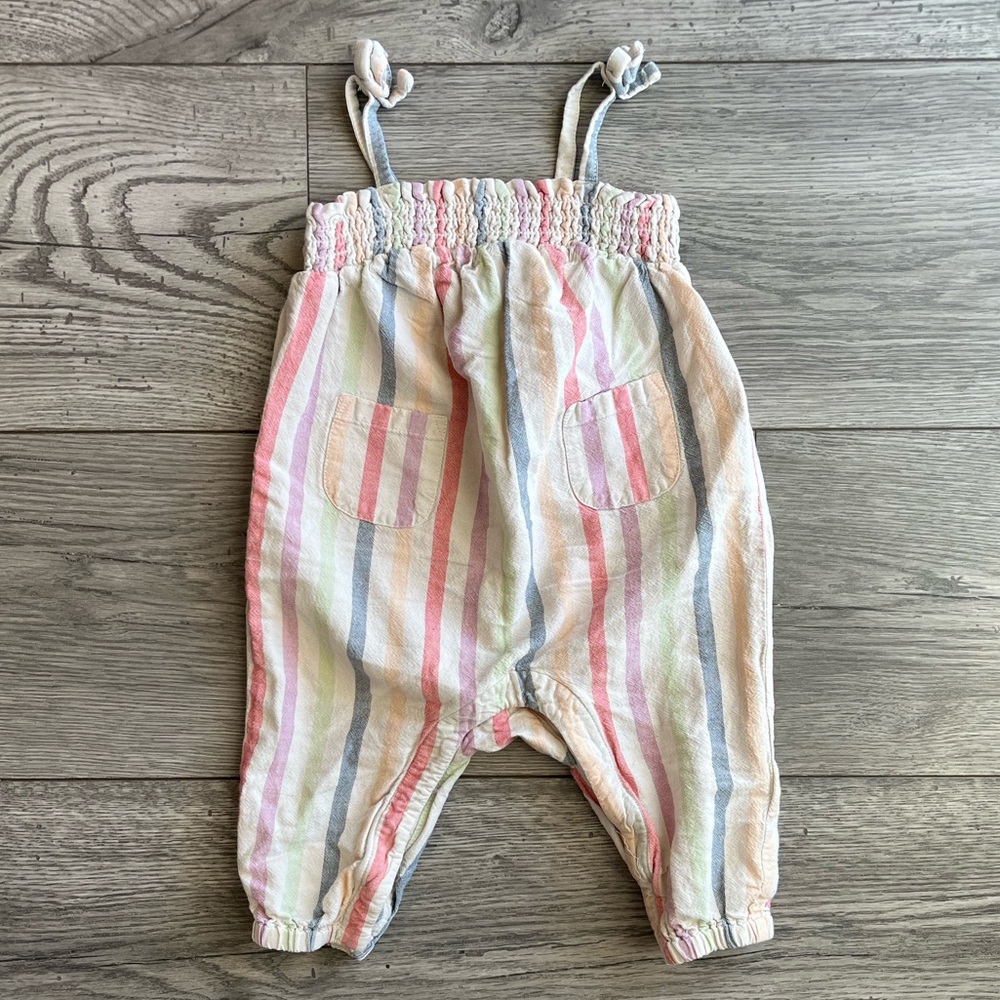 Old Navy Baby Girl Multi Colored Stripe Linen Jumpsuit Spaghetti Strap 3-6 Month